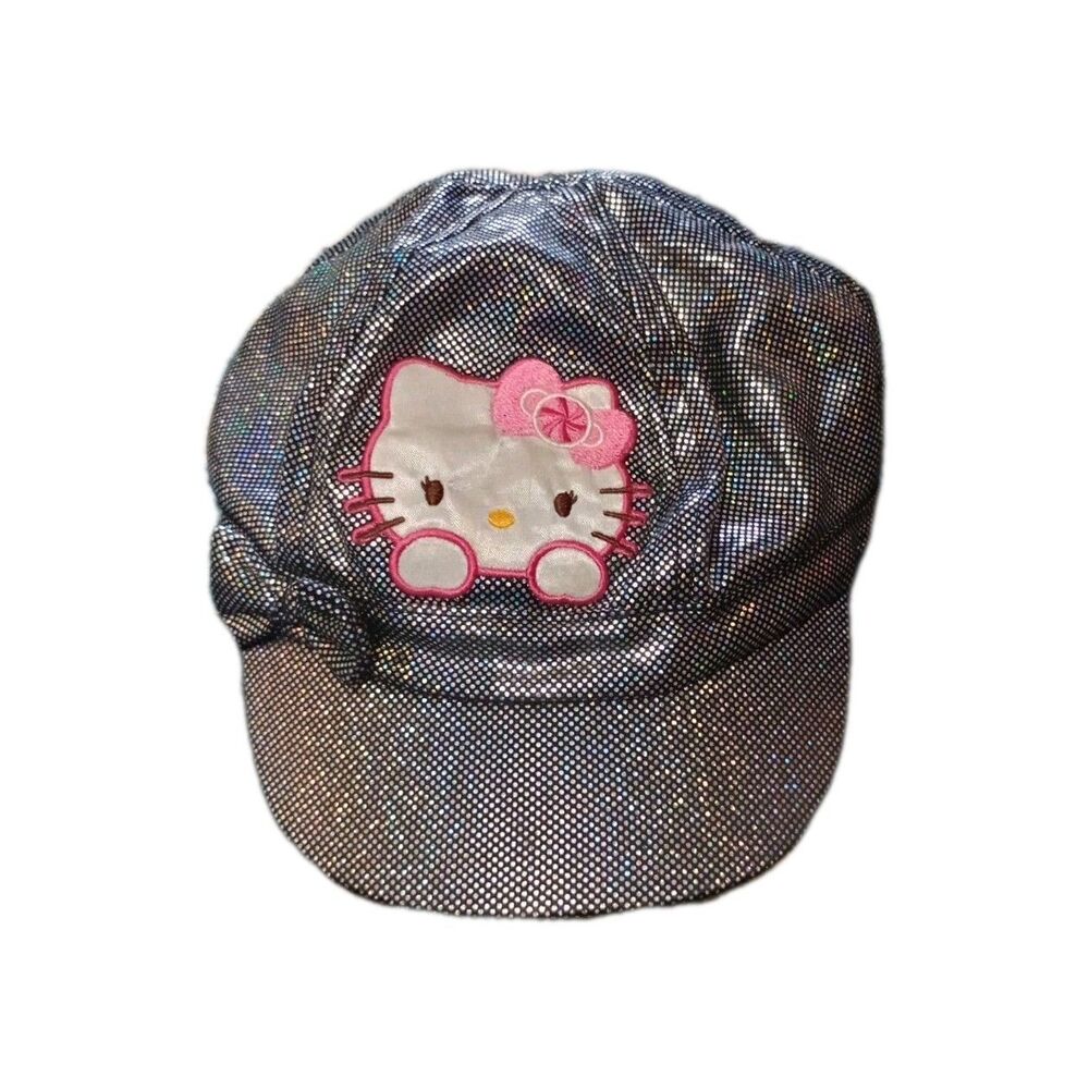 Sanrio Hello Kitty Hat Teens Girls One Size Gray Metallic Cadet Army Cap